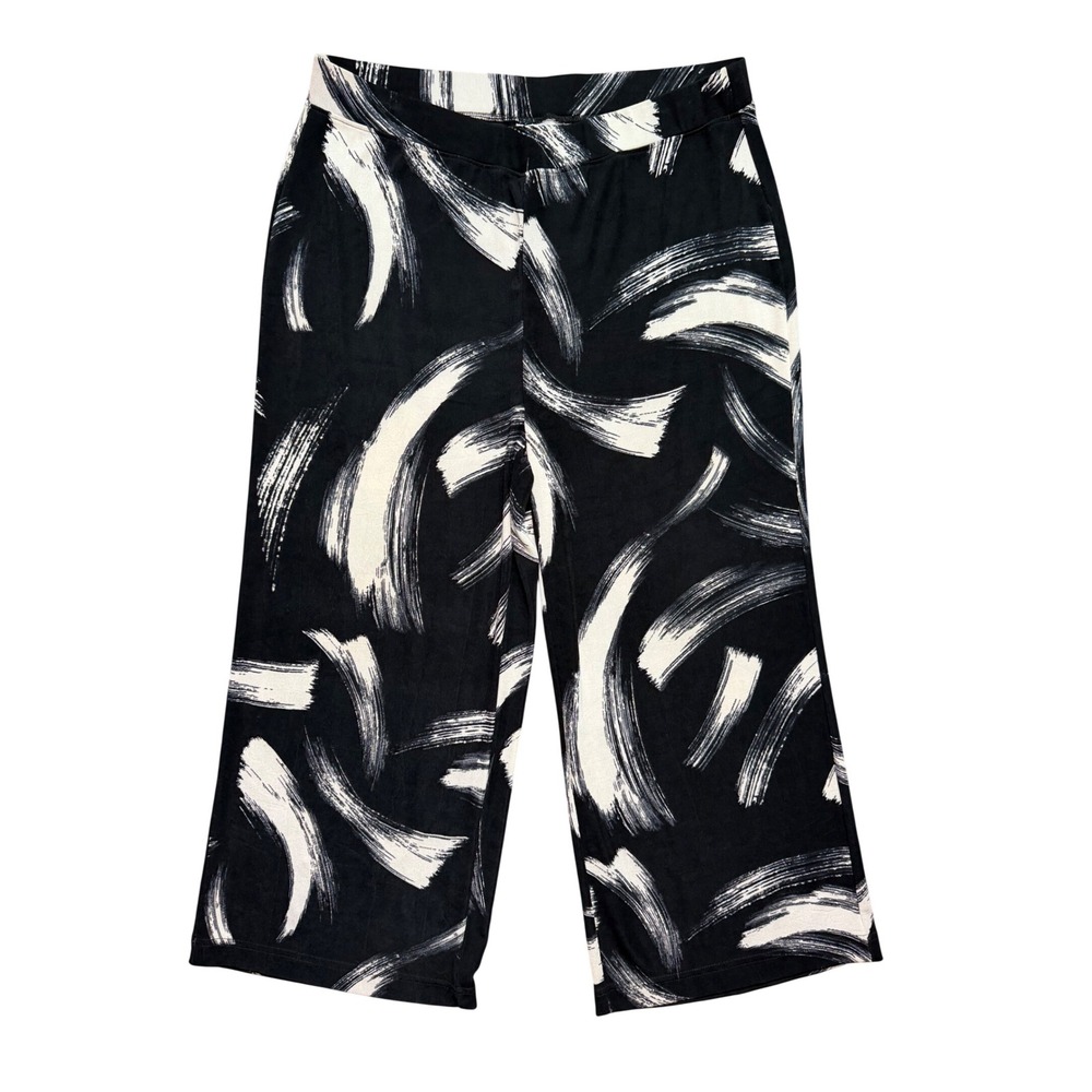 Chico's Pants Womens 2 Travelers Abstract Brushstroke Black White EUC